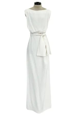 Yves Saint Laurent Spring 1993 minimalist White Dress w Raised Reptile Print