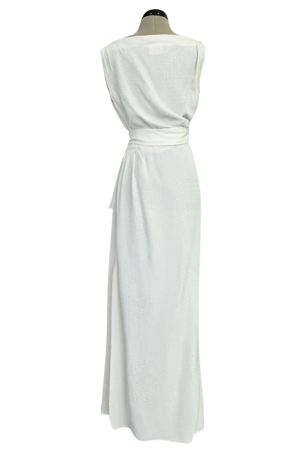 Yves Saint Laurent Spring 1993 minimalist White Dress w Raised Reptile Print