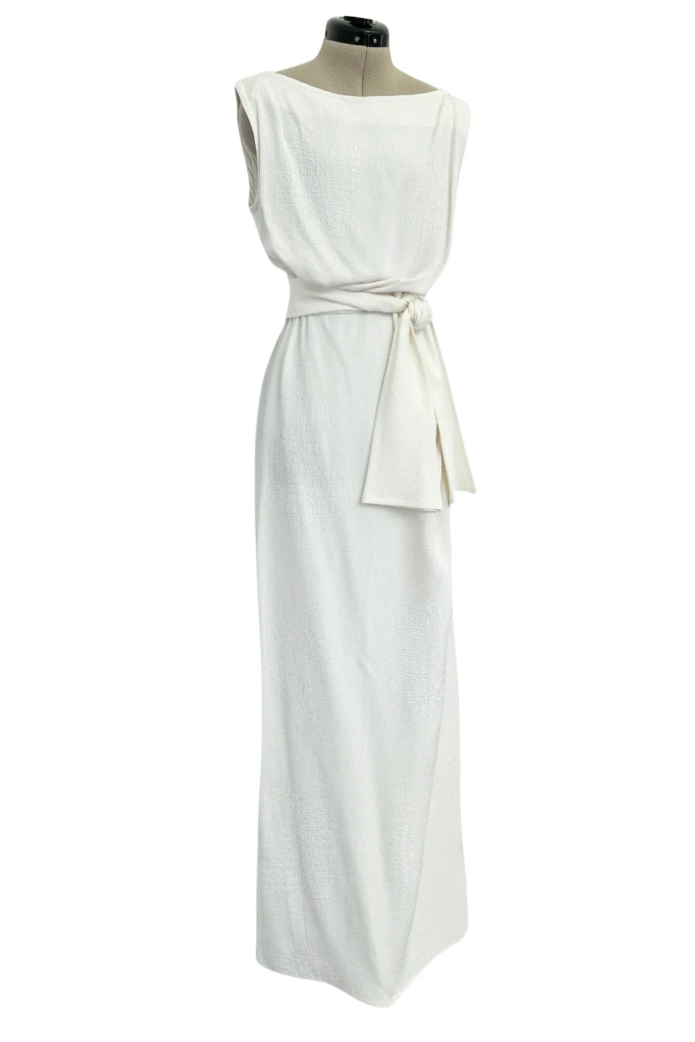 Yves Saint Laurent Spring 1993 minimalist White Dress w Raised Reptile Print