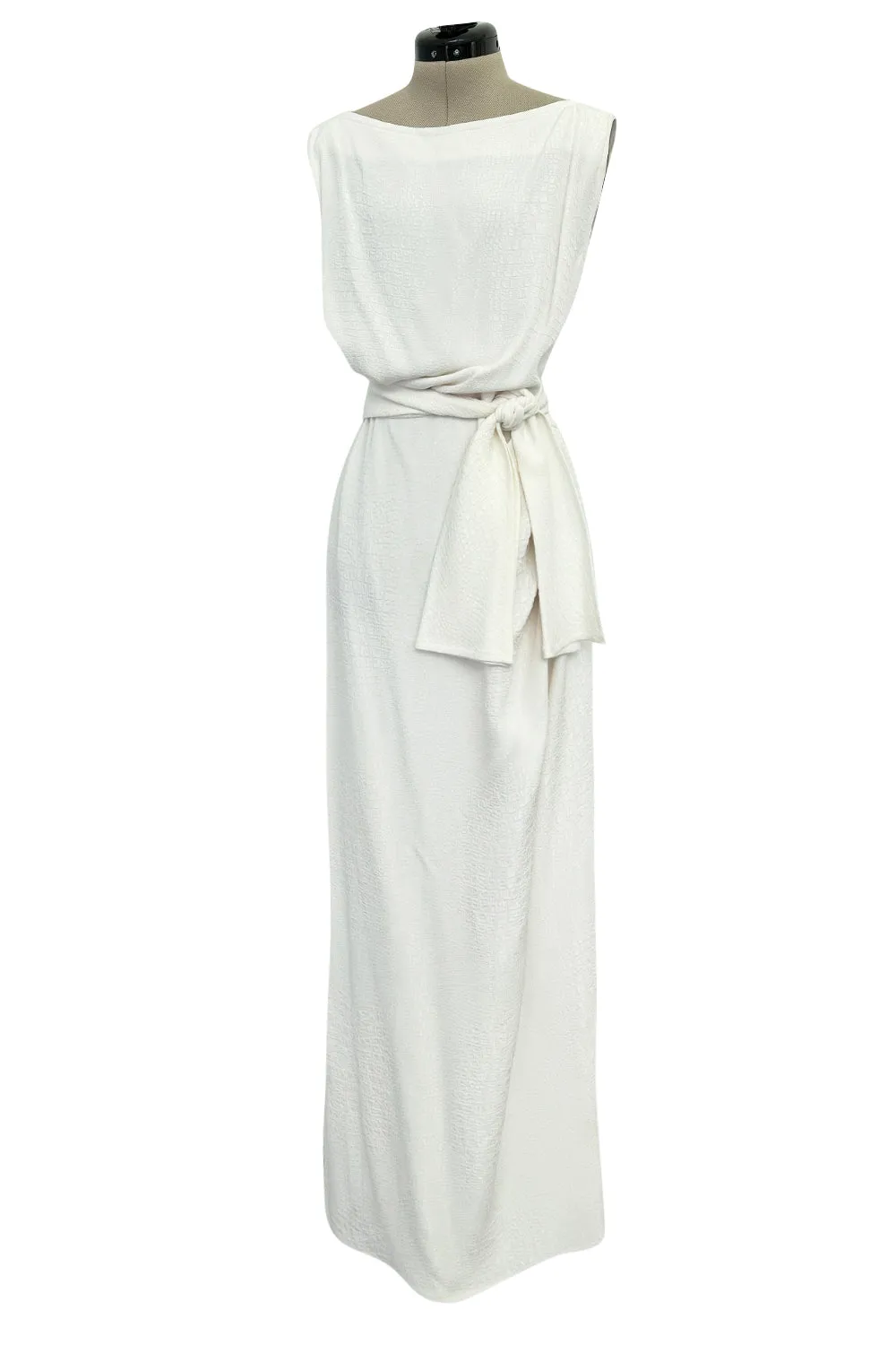 Yves Saint Laurent Spring 1993 minimalist White Dress w Raised Reptile Print