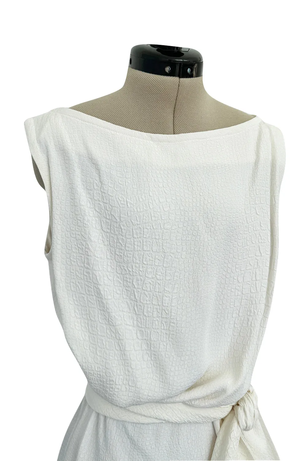 Yves Saint Laurent Spring 1993 minimalist White Dress w Raised Reptile Print