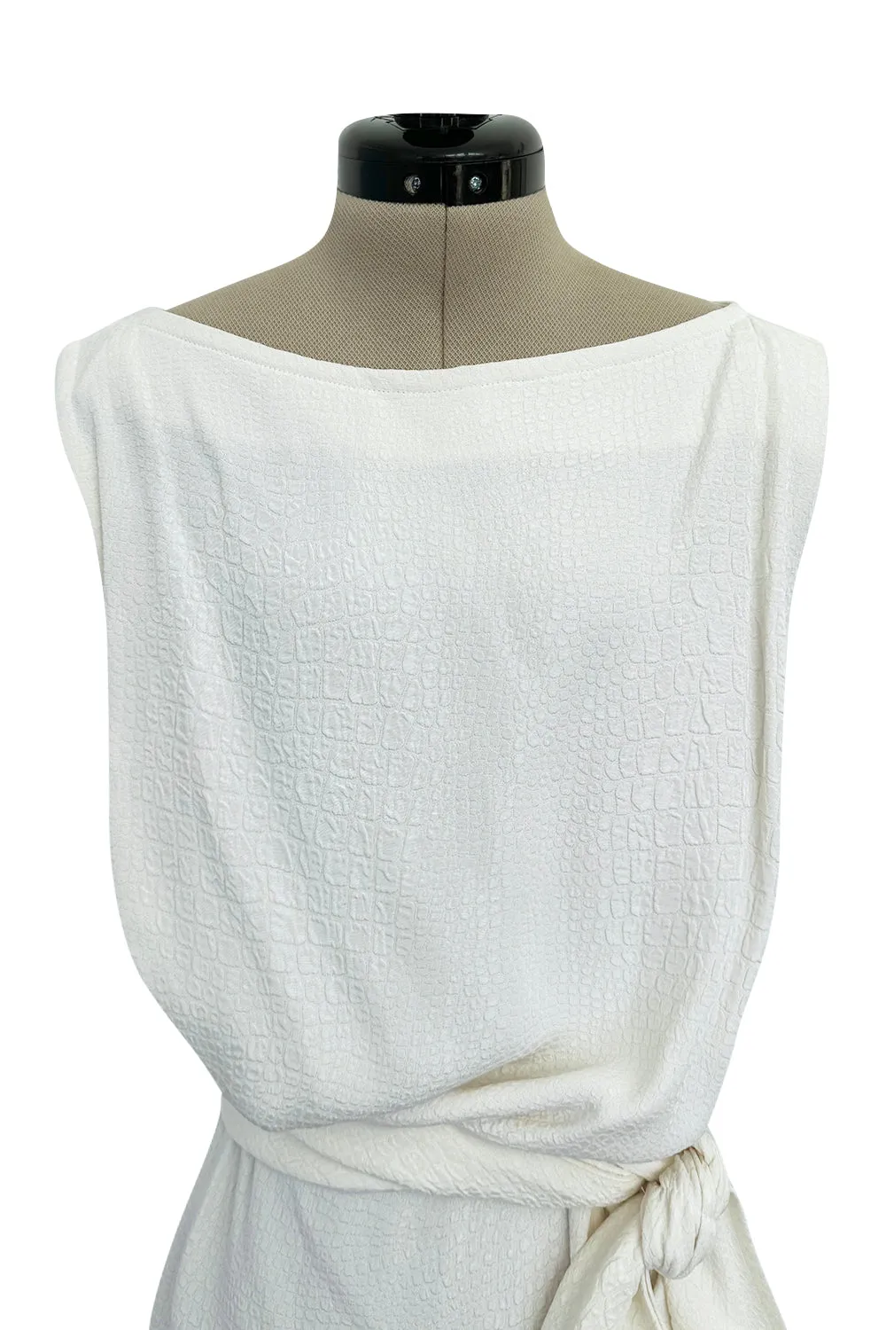 Yves Saint Laurent Spring 1993 minimalist White Dress w Raised Reptile Print