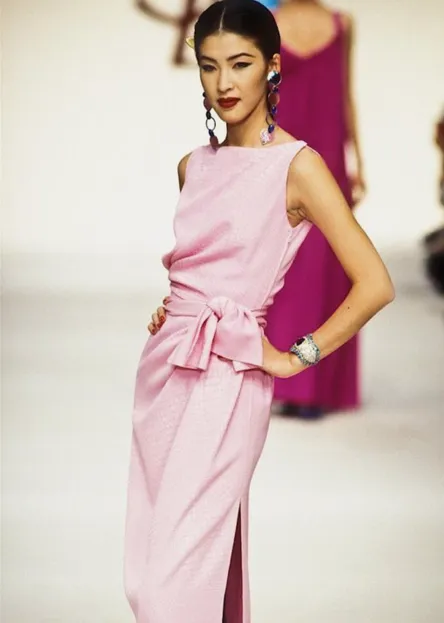 Yves Saint Laurent Spring 1993 minimalist White Dress w Raised Reptile Print