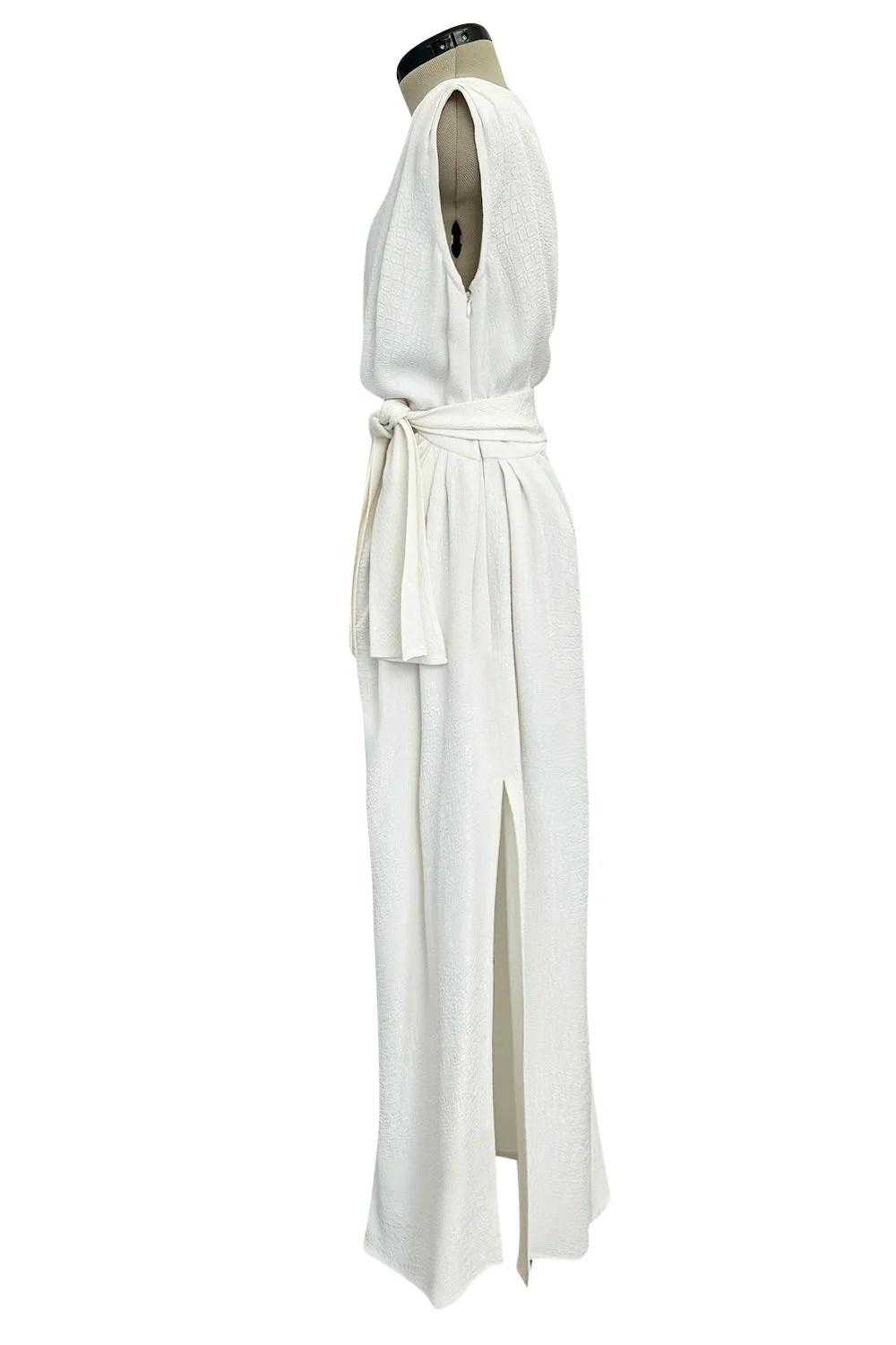 Yves Saint Laurent Spring 1993 minimalist White Dress w Raised Reptile Print