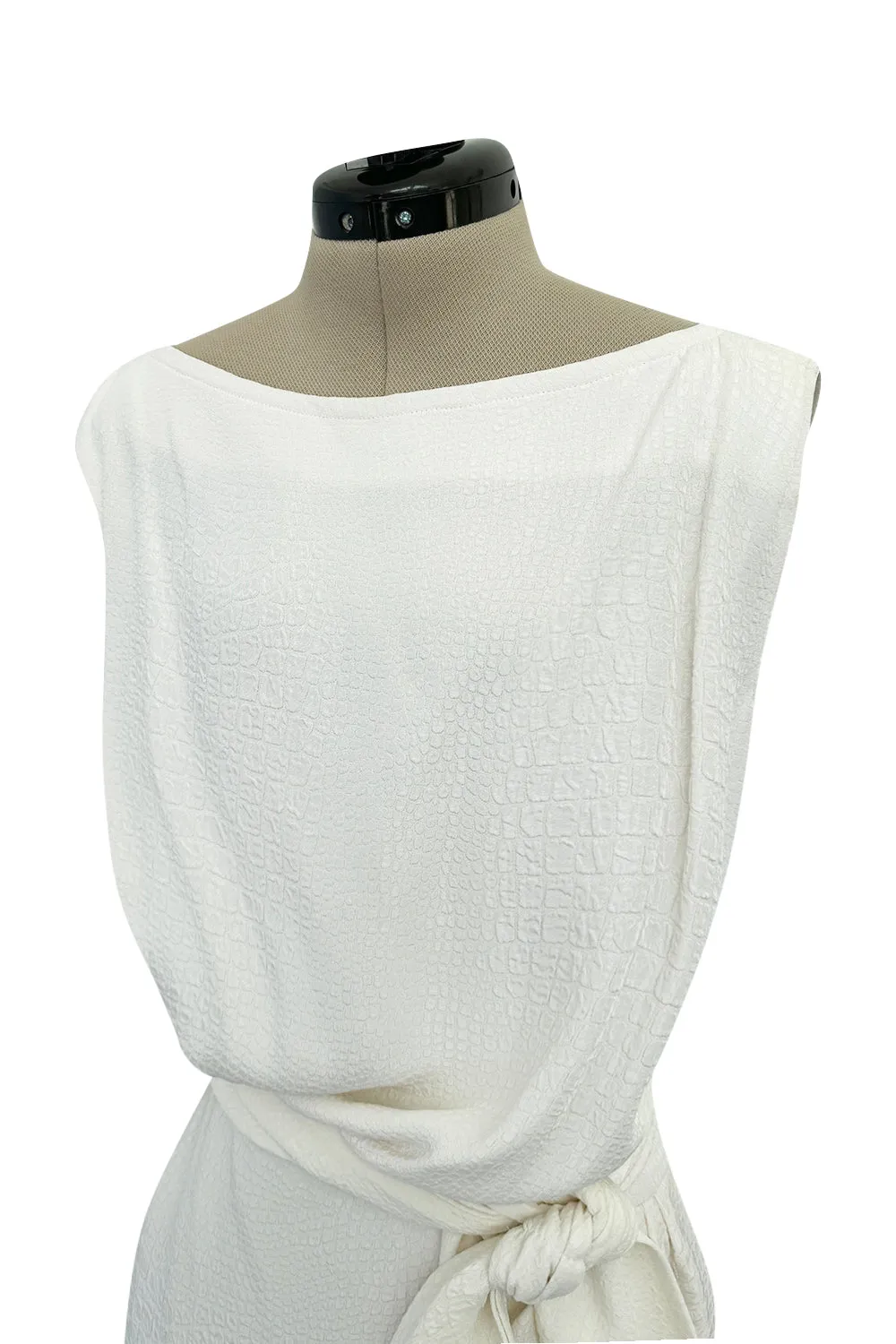 Yves Saint Laurent Spring 1993 minimalist White Dress w Raised Reptile Print
